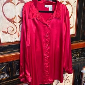 White Stag Red Satin Button-Up Shirt